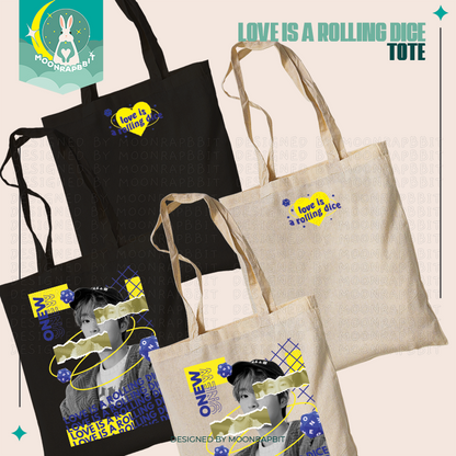 LOVE IS A ROLLING DICE TOTE BAG